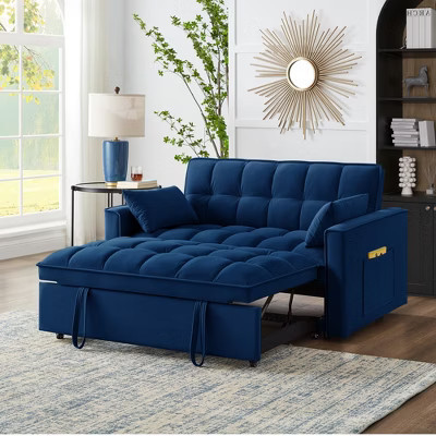 4 in1 Loveseat Sofa Bed with Armrests & Storage Pockets, Multi-Function Tufted Pull-out Sofa Bed with Adjustable Backrest and Pillows | Target
