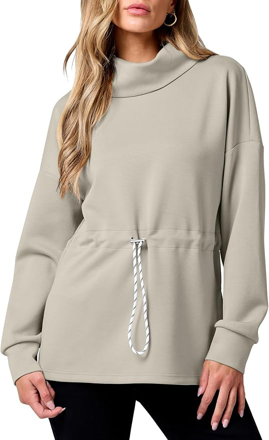 ANRABESS Womens Turtleneck Sweatshirts Drawstring Waist Pullover Tops Loose Fit Long Sleeve Hoodi... | Amazon (US)