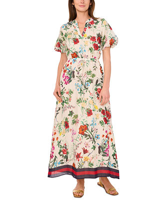 Vince Camuto Women's Floral-Print Puff-Sleeve Maxi Dress - Macy's | Macy's