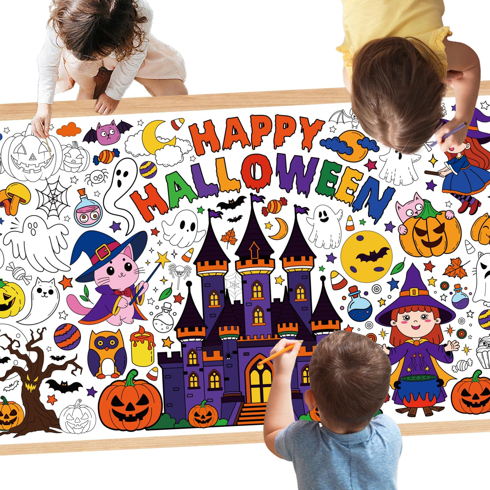 Happy Halloween Giant Coloring Poster - 29.5 x 71 Inch Castle Ghost Large Coloring Tablecloth for... | Amazon (US)
