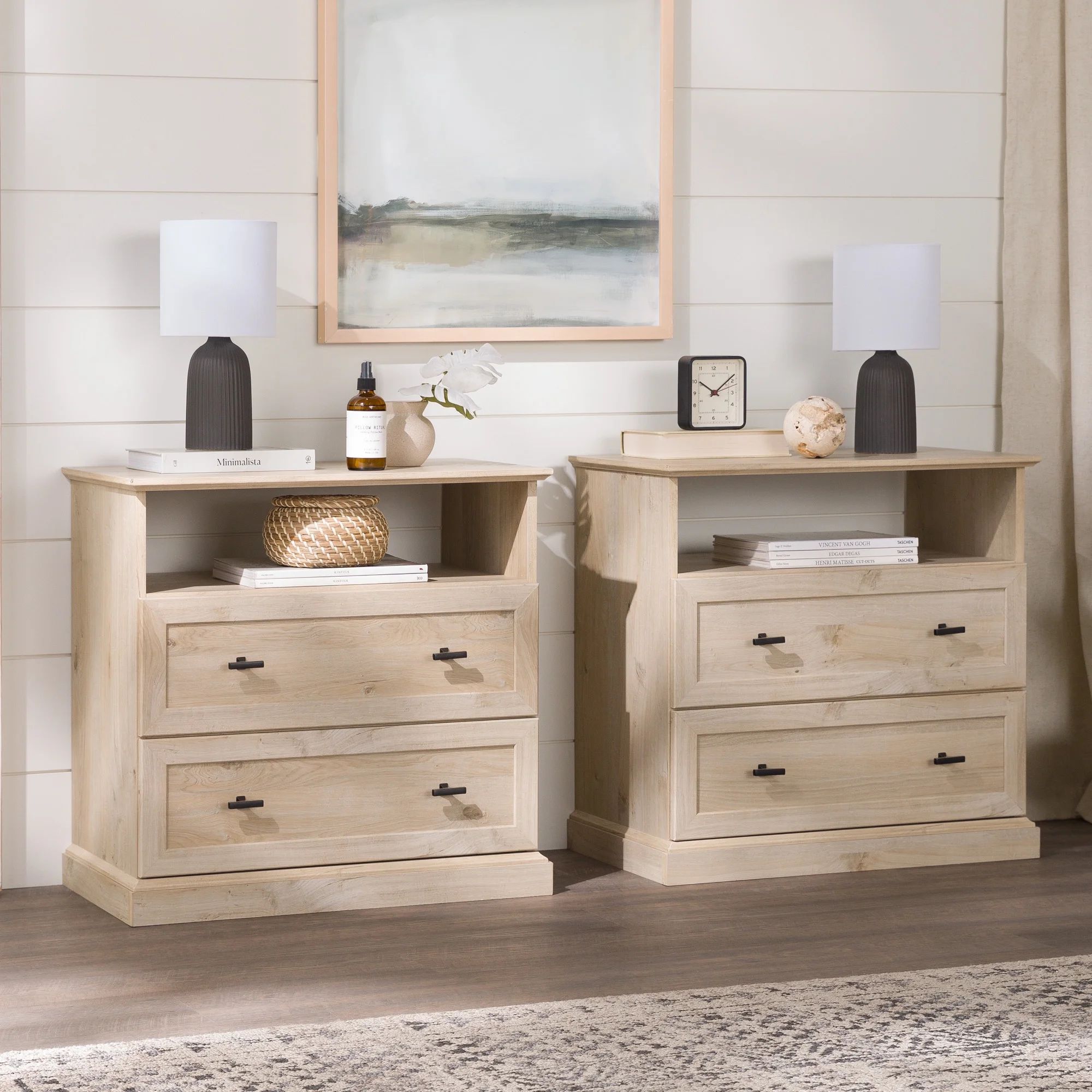 Walker Edison Traditional 2-Drawer Nightstand, Set of 2, White Oak | Walmart (US)