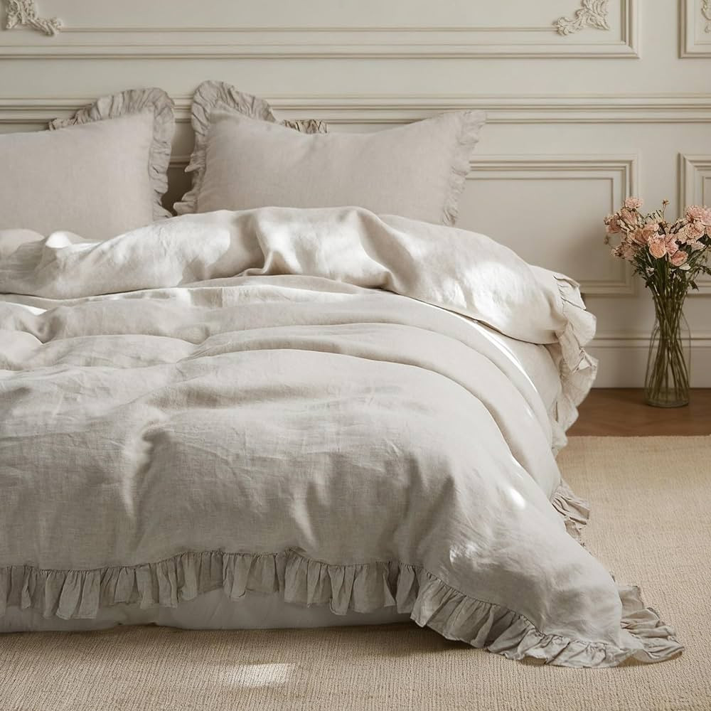 Simple&Opulence 100% Linen Duvet Cover Set King Size, 3 Pcs Natural French Flax Ruffle Edges Bedd... | Amazon (CA)