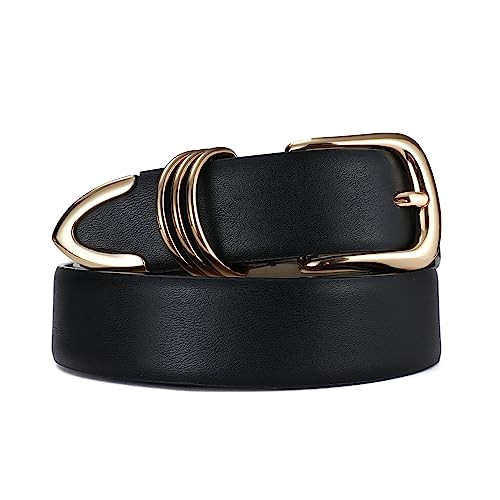 RISANTRY Women's Black Belts with Gold Buckle Elegant Leather Waist Belt Ladies Belts for Jeans Dress & Casual Wear | Amazon (US)