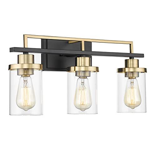 Emliviar 3-Light Bathroom Vanity Light Fixtures - Black and Gold Finish with Clear Glass, YCE238B-3W | Amazon (US)