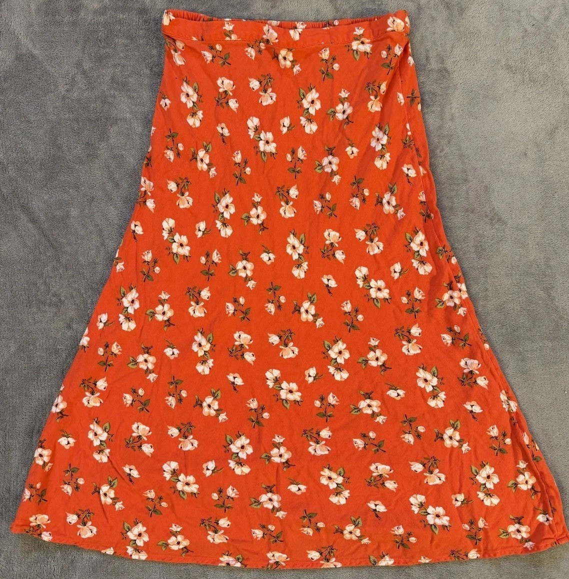 Old Navy Bright Orange-Red Floral Print A-line Midi Skirt | eBay US