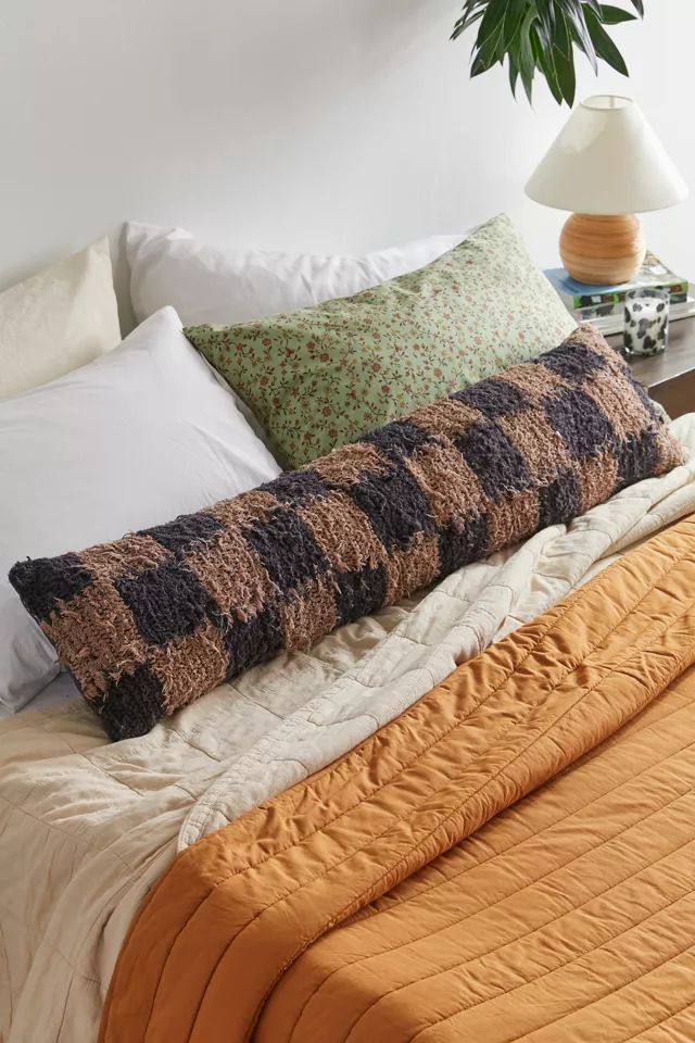 Checkered Shag Rug Bolster Pillow | Urban Outfitters (US and RoW)