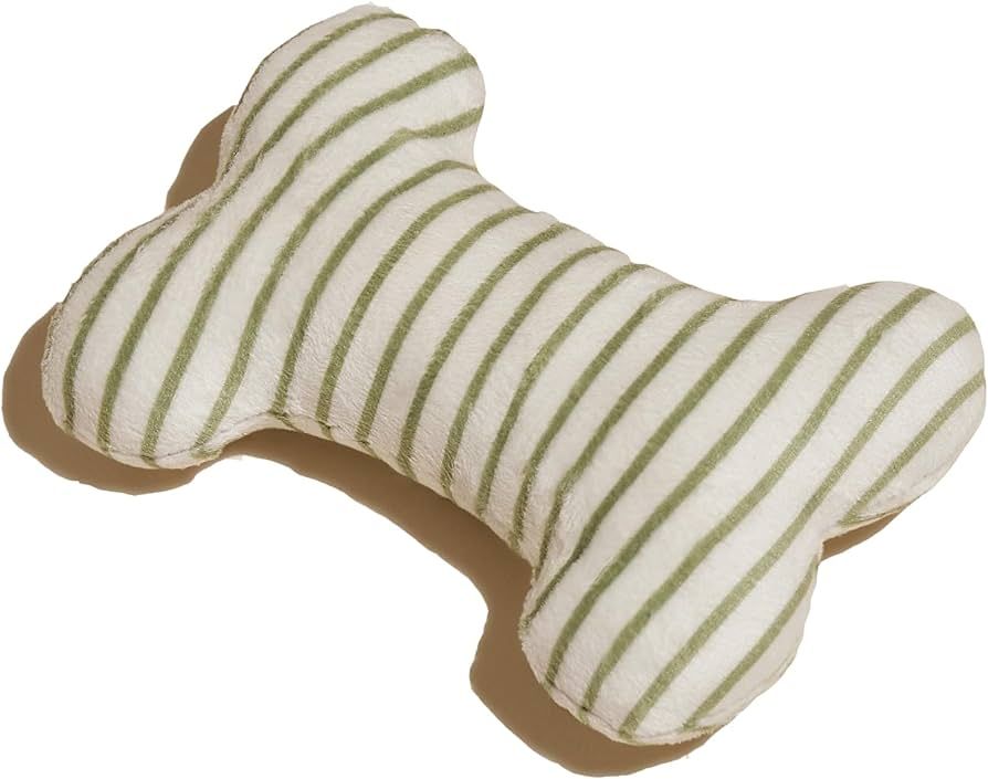 Green Striped Bone Shaped Plush Dog Toy 6" - Dog Toys for Medium & Large Dogs - Squeaky Dog Puppy... | Amazon (US)