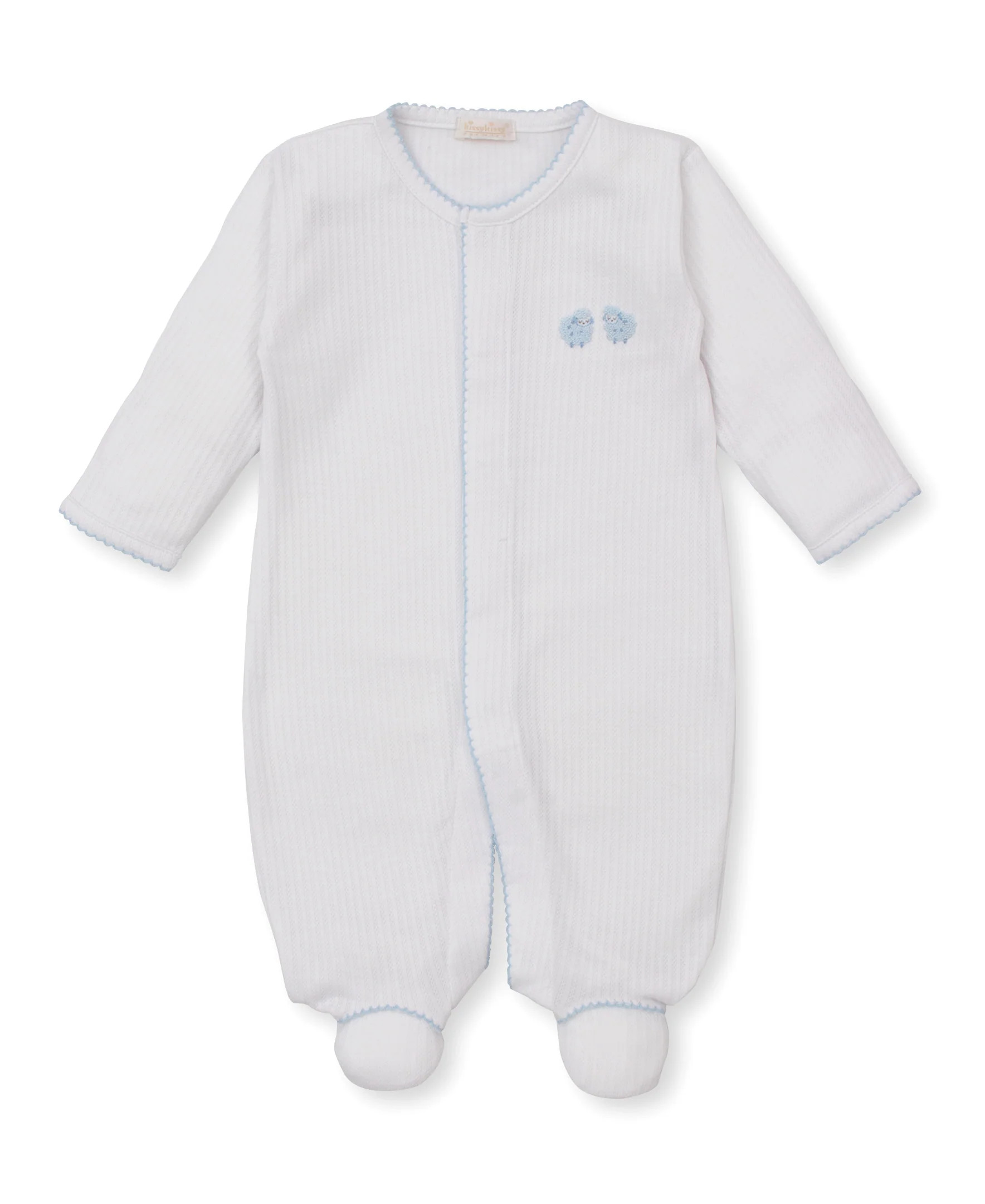 Premier Baa Baa Baby Sheep Blue Hand Emb. Footie | Kissy Kissy