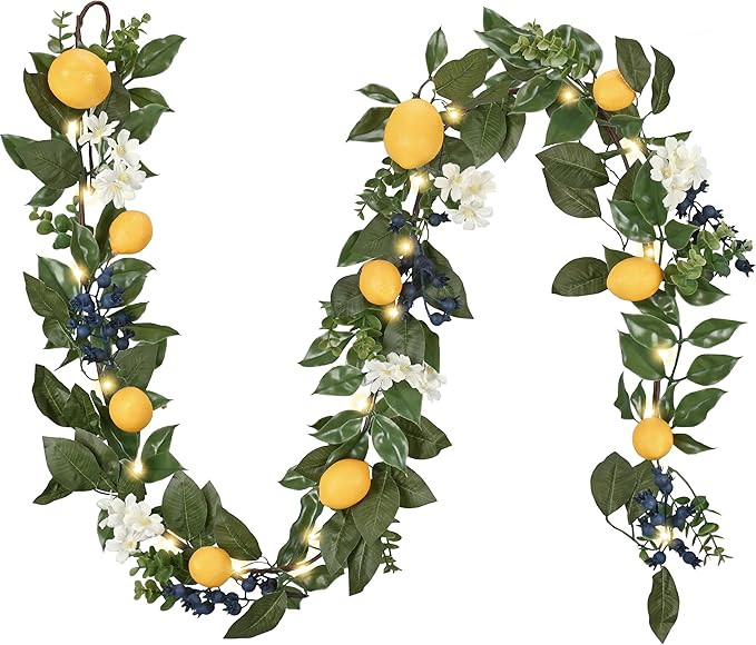 Valery Madelyn Summer Lemon Garland for Mantle with Lights, 6FT Spring Fake Fruit Eucalyptus Garl... | Amazon (US)