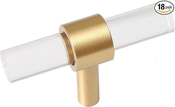 4 Pack Clear Acrylic Cabinet Pulls and Handles, Brushed Brass Cabinet Drawer Pulls-Modern T Bar K... | Amazon (US)