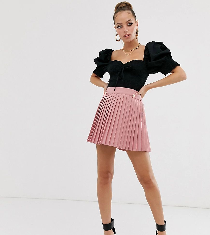 Missguided Petite pleated skirt in pink | ASOS (Global)
