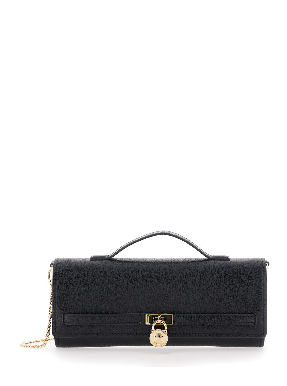 Michael Michael Kors Clutch Hamilton Moderne with Lock Detail on the Front in Black Pebbled Leather for Women Cow Clutches And Pochettes - Women | Italist.com US