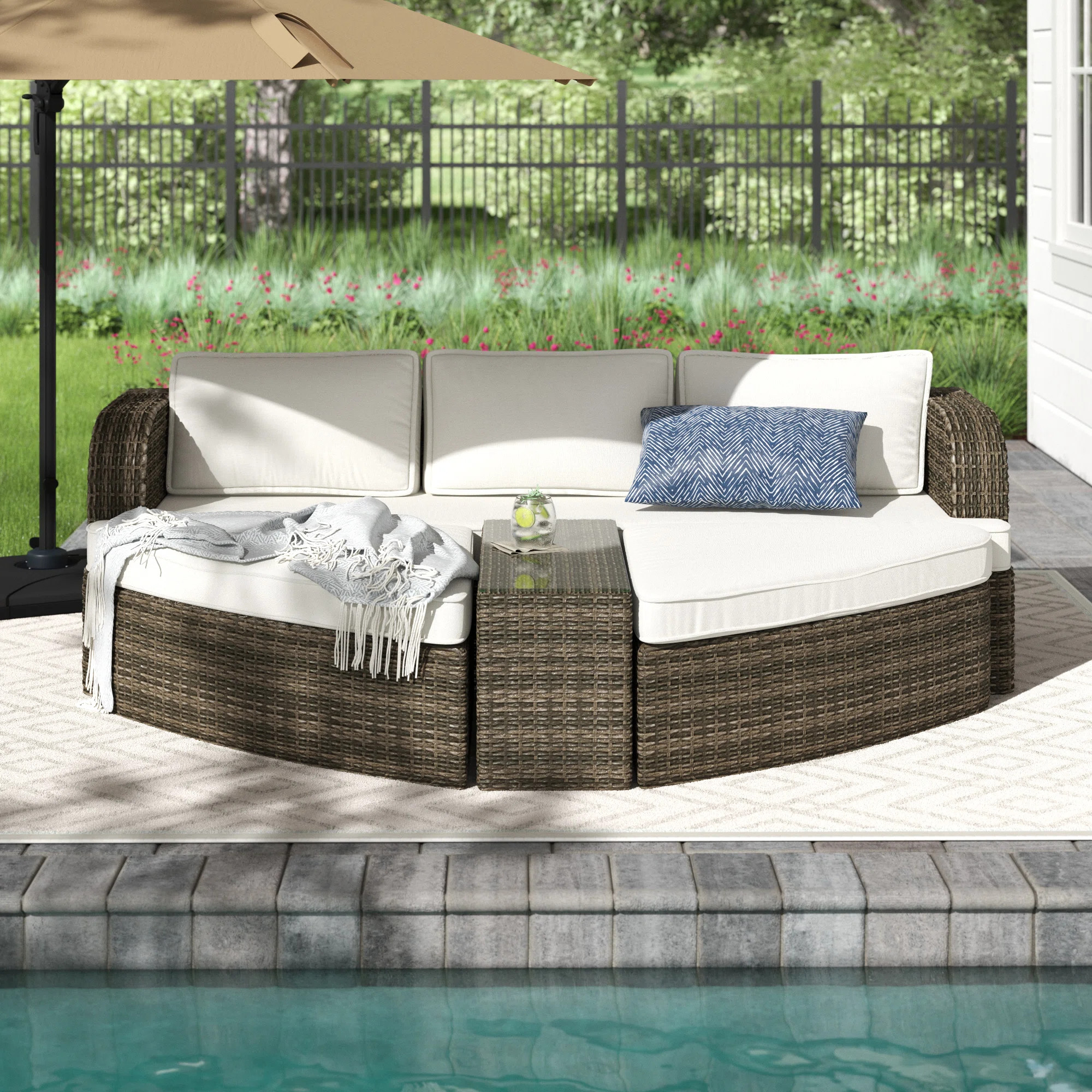 Anazco 89'' Wide Curved Patio Daybed with Cushions | Wayfair North America