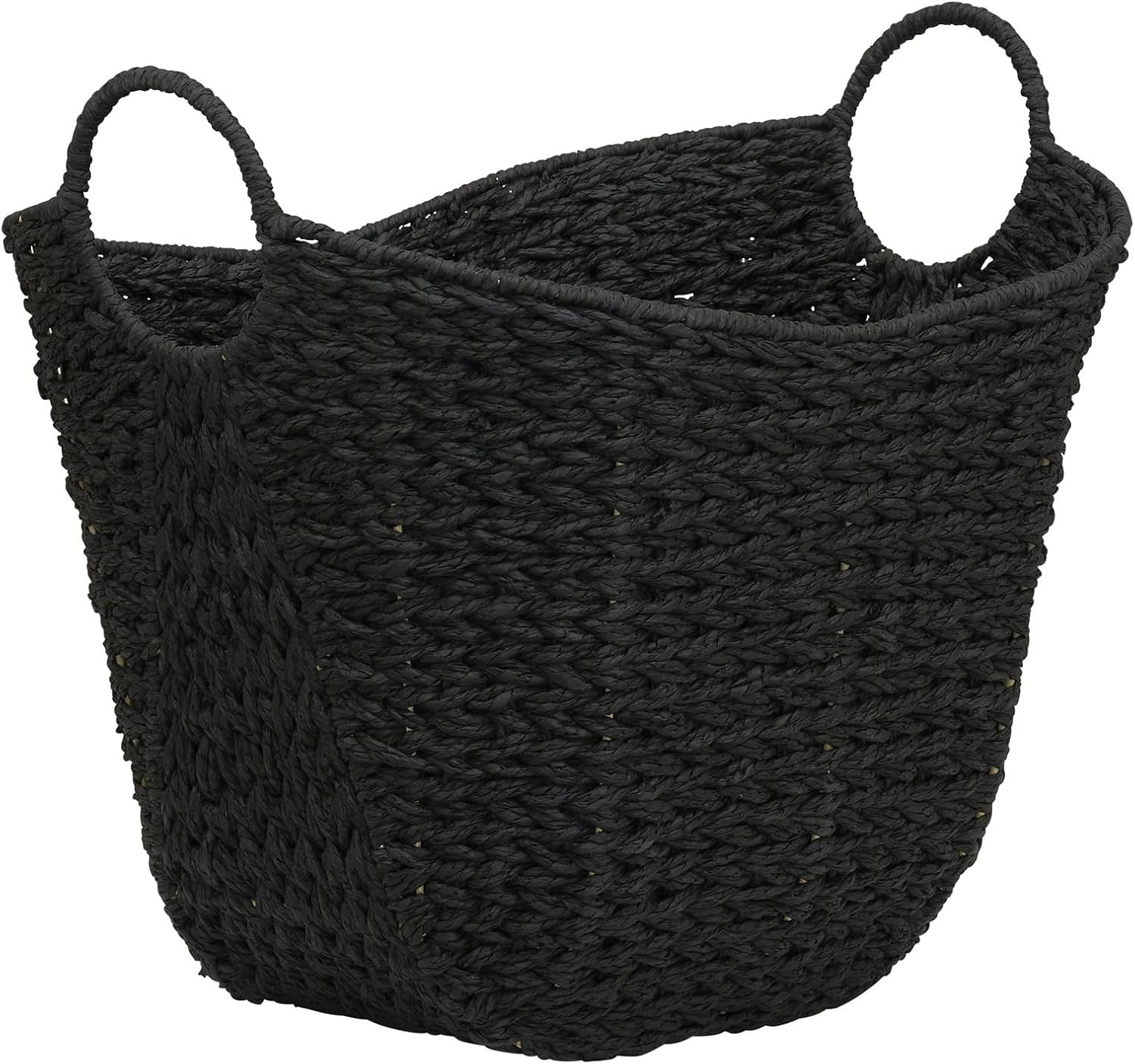 Household Essentials Black Paper Rope Basket with Handles, Natural Woven Wicker Storage Basket | Amazon (US)