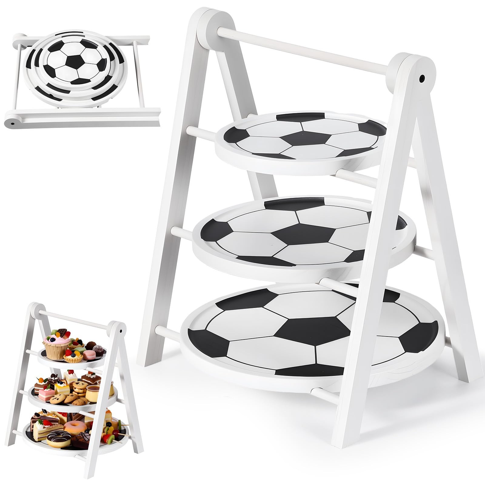 Marsui 3 Tier Soccer Ball Serving Trays Wooden Shaped Soccer Stand Platters 12'' 10'' 8'' Round C... | Amazon (US)