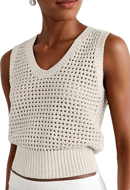 LANSALIRO Crochet Tops for Women Summer Sequins Cropped Tanks Bohemian Sleeveless Knitted Vest Wh... | Amazon (US)