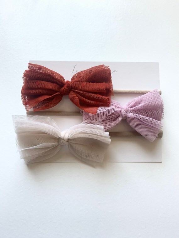 Tulle Bow || Brick, Lilac, or Cream Blush || Headband or Clip | Etsy (US)
