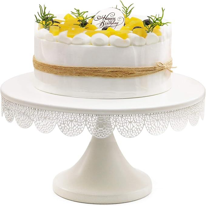 LUCYCAZ Single Layer Cake Stand, 12-inch Round Pastry Dessert Holder for Any Celebrations, MILKY ... | Amazon (US)