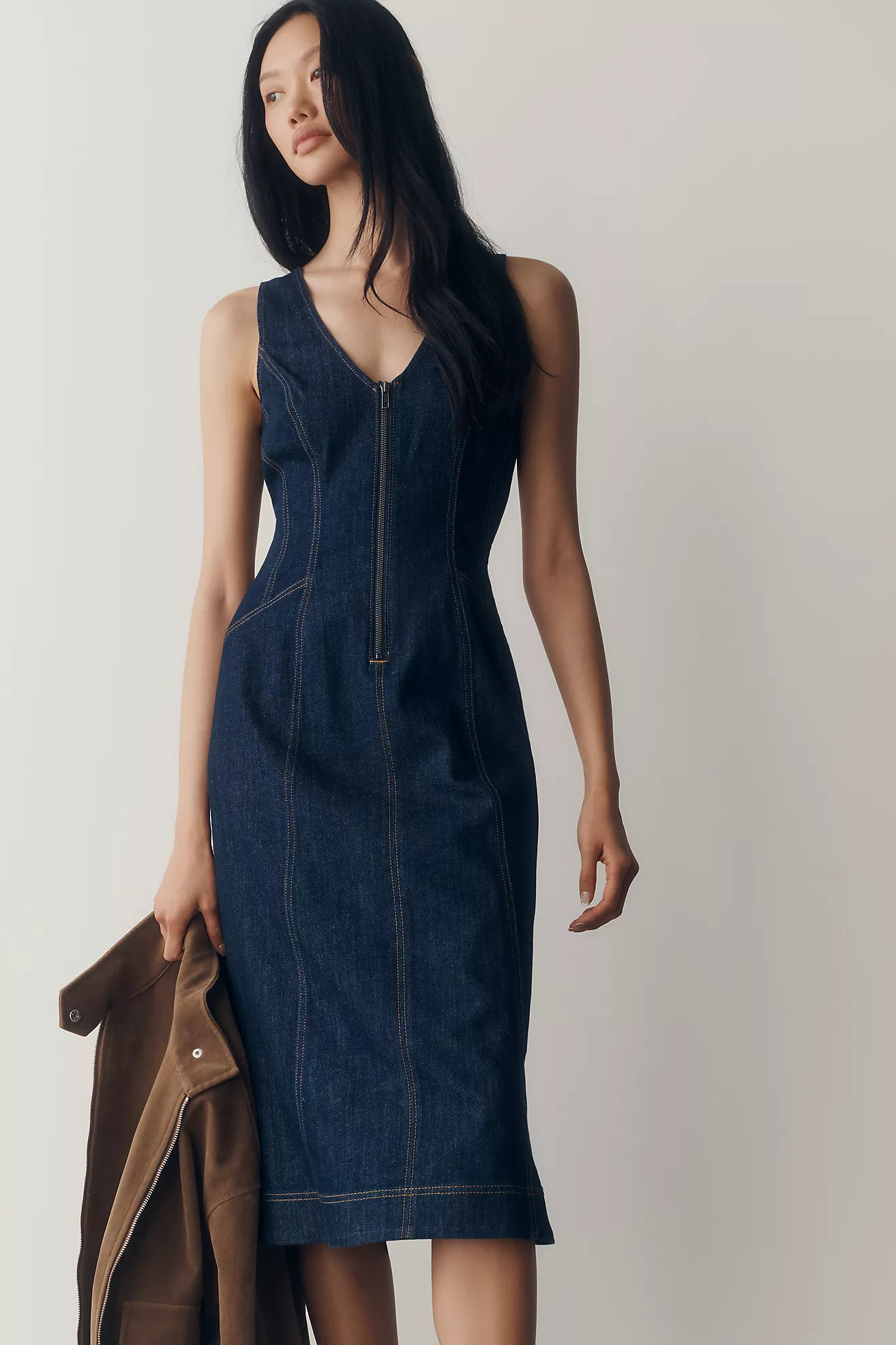 Pilcro Denim Zip-Front Midi Dress | Anthropologie (US)