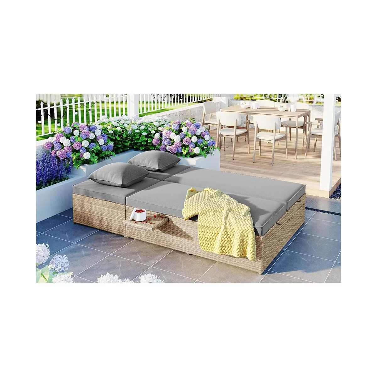 Outdoor Double Sunbed, Wicker Rattan Patio Reclining Chairs with Adjustable Backrest and Seat, Co... | Target