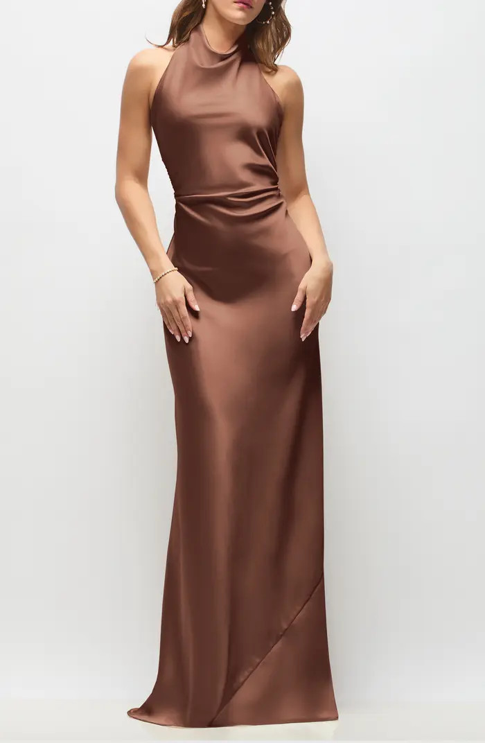Leona Bias Cut Charmeuse Halter Gown | Nordstrom