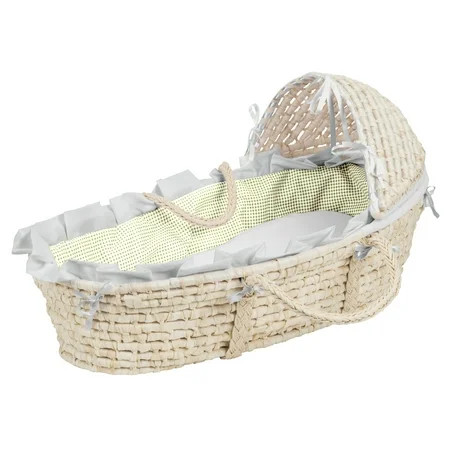 Badger Basket Natural Hooded Moses Basket - Sage Gingham Bedding | Walmart (US)