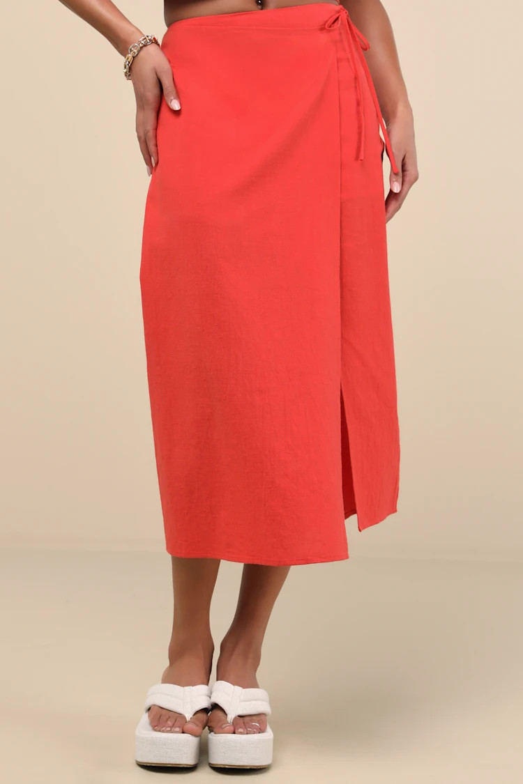 Aubin Red Column Wrap Midi Skirt | Lulus