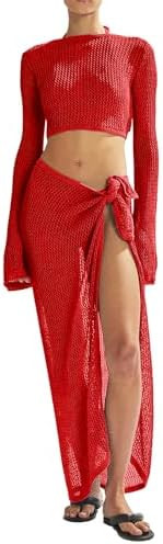 Women's Swimsuits Cover Ups Set for Crochet Bathing Suit Hollow Out 2 Piece Bikini Coverup Beach ... | Amazon (US)