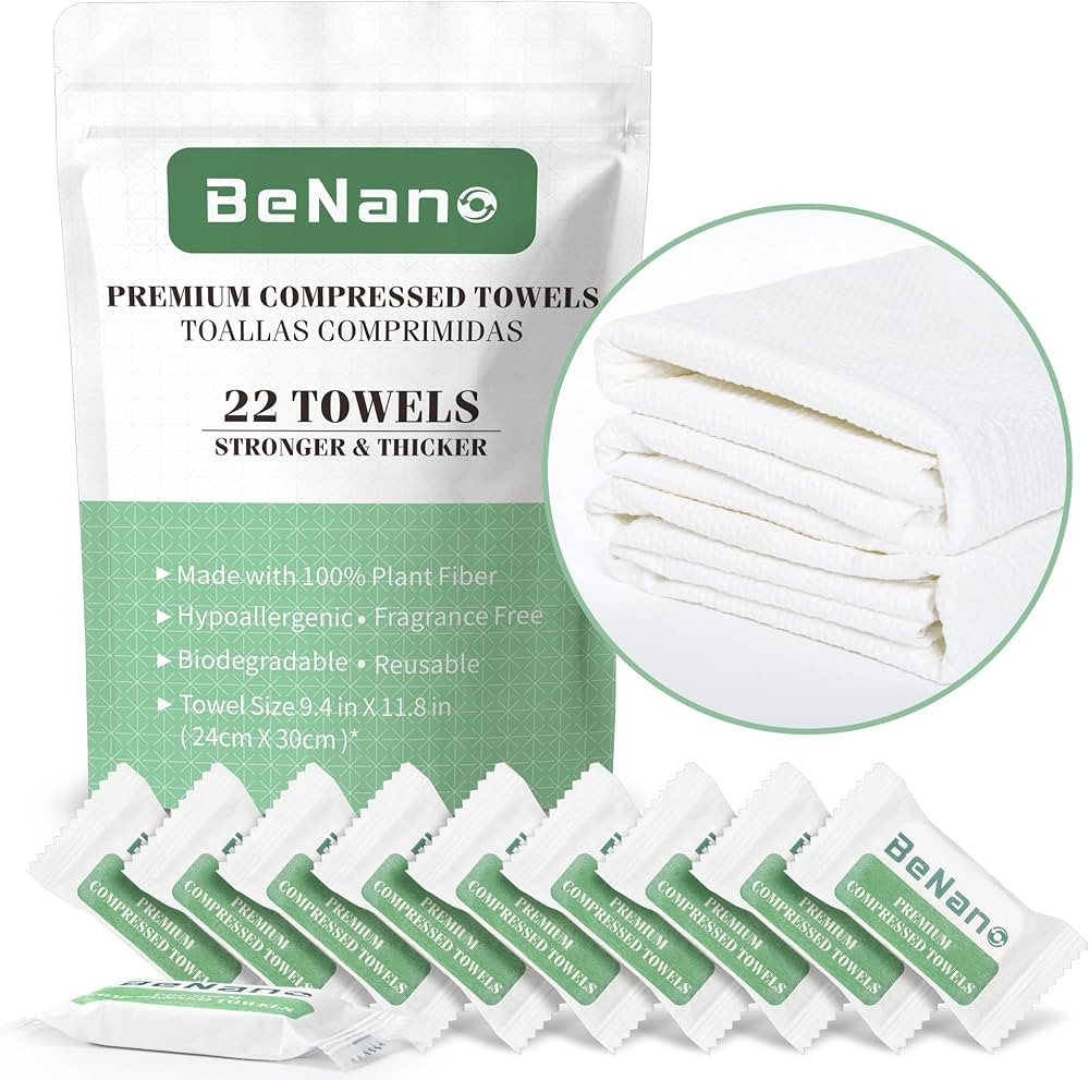 22 PCS Benano Premium Disposable Compressed Face Towels Tablets, Quick Dry Portable Thick Towelet... | Amazon (US)