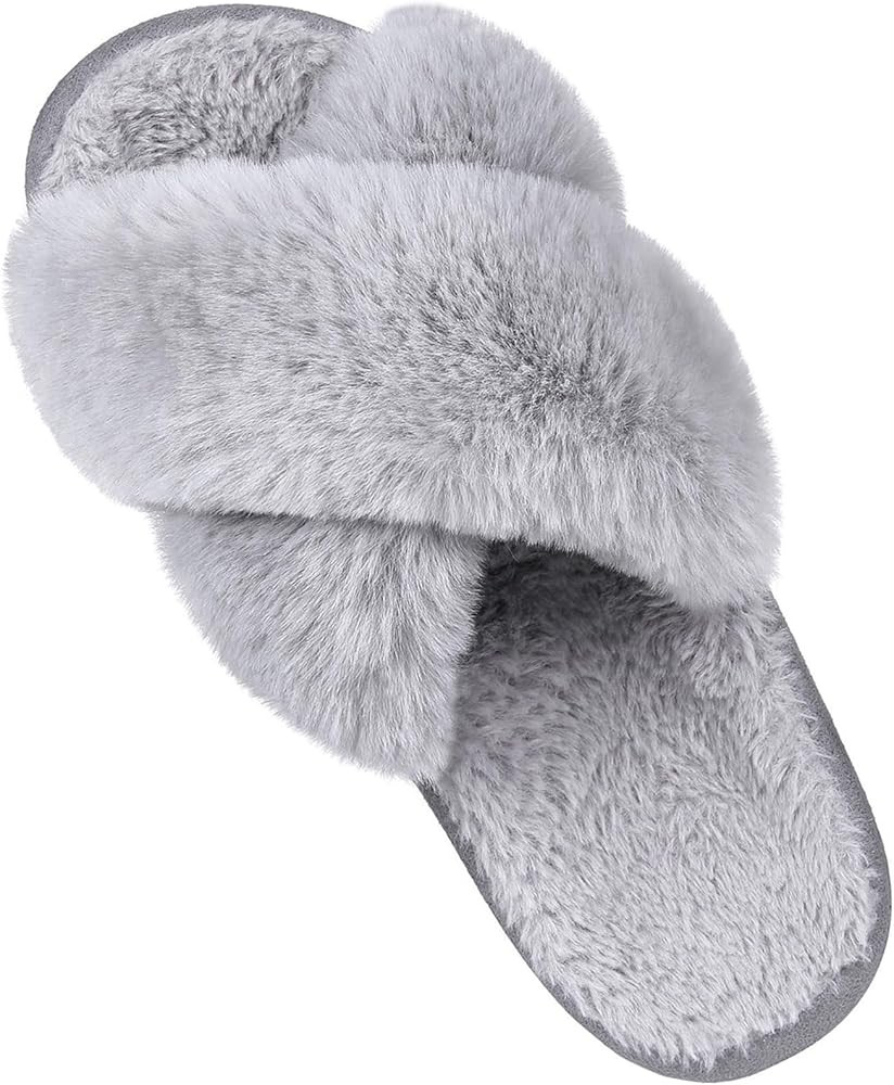 Comwarm Women's Cross Band Fuzzy Slippers Fluffy Open Toe House Slippers Cozy Plush Bedroom Shoes... | Amazon (US)
