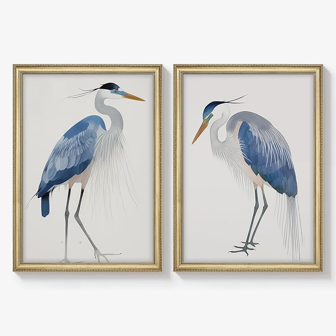SIGNFORD Premium Framed Wall Art Elegant Blue Heron Bird Illustration Illustrations Fine Art Farm... | Amazon (US)