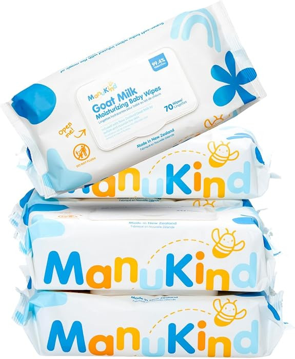 Goat Milk Infused Baby Wipes, Ultra Gentle, 100% Bamboo Fiber, Soft Comfort for Sensitive Skin, Dermatologist Tested, Made in New Zealand, 70 x 6 Bags | Amazon (US)