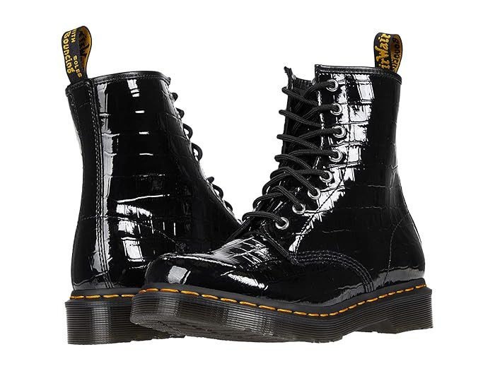 Dr. Martens 1460 (Black Patent Lamper Croc Emboss) Women's Boots | Zappos