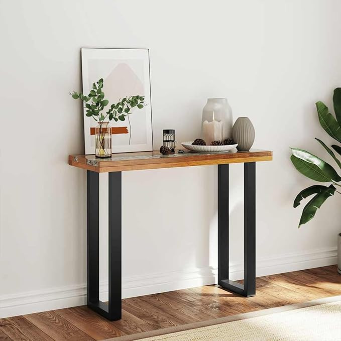 Console Table, Industrial Design Teak Tabletop with Glass and Resin Inlay, Mahogany Legs, 39.4in ... | Amazon (US)