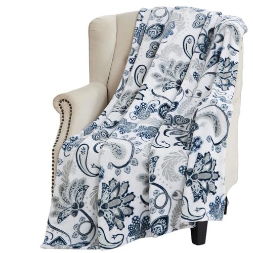 Serafina Home Throw Blanket: Velvety Soft, Durable Fleece Accent for Bed or Couch (Navy Damask and Paisley, 50 x 70 inches) | Amazon (US)