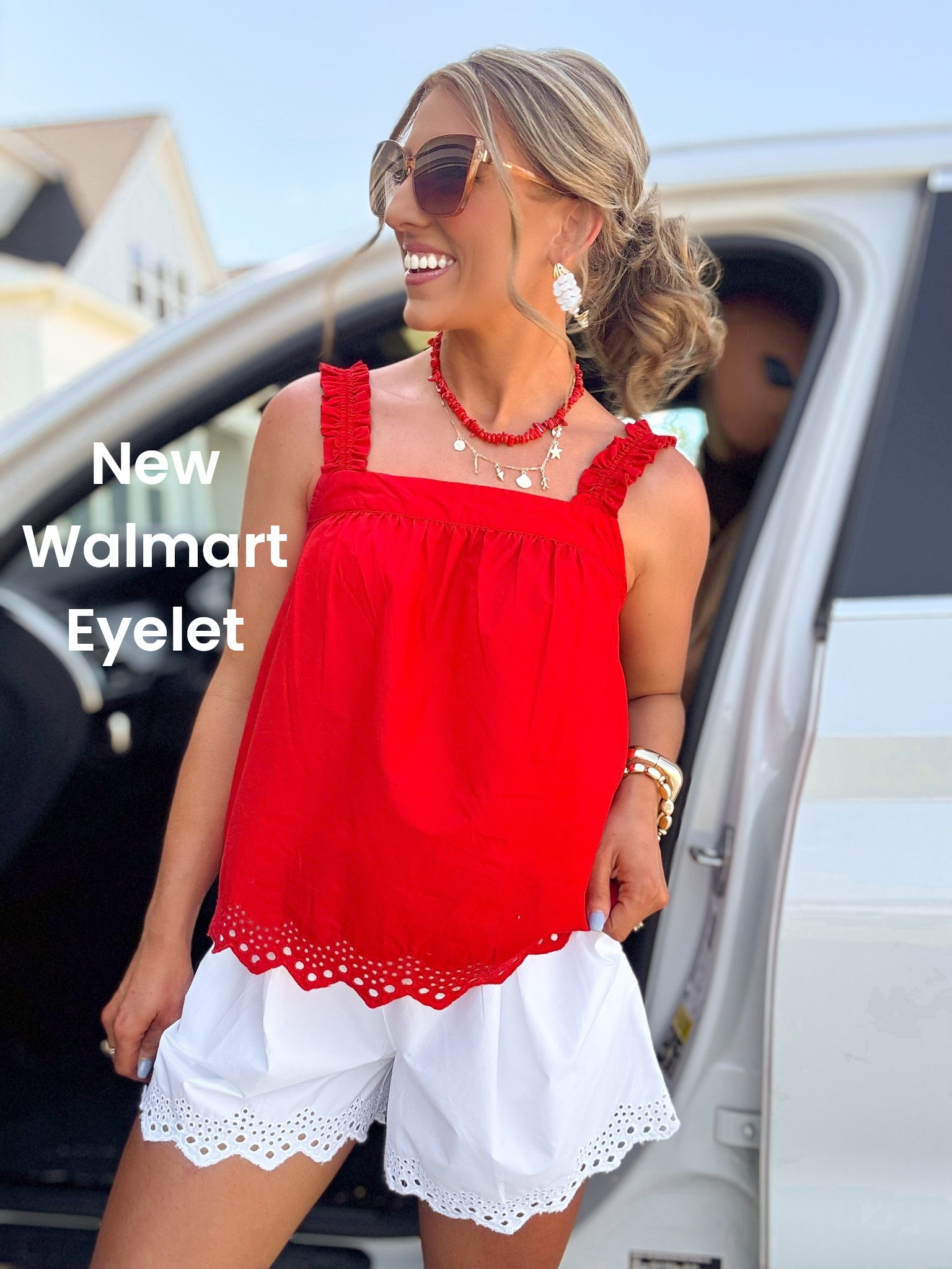 Red, white, and cute 🤍❤️ This Walmart outfit is giving effortless summer style with the prettiest eyelet details! The red tank is lightweight and breezy, and these white eyelet shorts are seriously adorable for summer holidays, vacations, or everyday wear. Such a fun patriotic inspired outfit without being over the top!

#WalmartFashion #SummerStyle #RedWhiteAndBlue #PatrioticStyle #EyeletDetails #WalmartFinds #AffordableFashion #SummerOutfitIdeas #VacationStyle #WalmartStyle #OOTD #HeadToToeWalmart #CasualSummerOutfit #BeachStyle #EverydayFashion

#LTKootd #LTKPetite