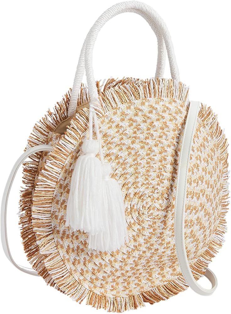 Mud Pie Circle Fringe Tote, White | Amazon (US)