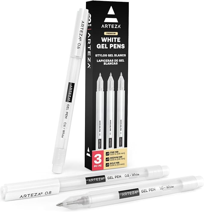 ARTEZA White Gel Pens, Pack of 3, White Rollerball Pens for Artists, Ideal for Drawing and Writin... | Amazon (US)