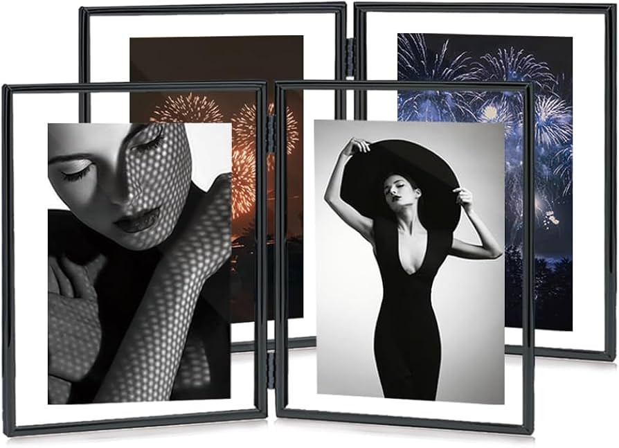 7 inches Folding Metal Picture Frame (2 pack, Black, 5x7 inches), Floating Double Desk Shelf Stan... | Amazon (US)