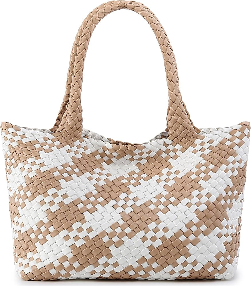 Woven Bag For Women, Fashion Top Handle Shoulder Handbag Vegan Leather Shopper Purses Large Trave... | Amazon (UK)