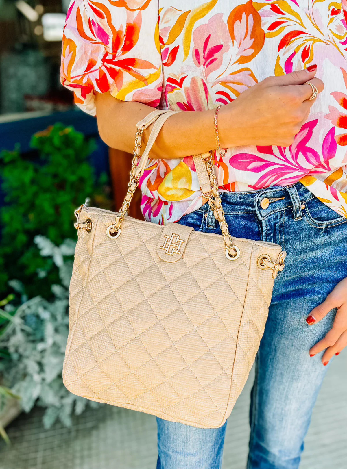 Tanya Woven Tan Tote | Caroline Hill