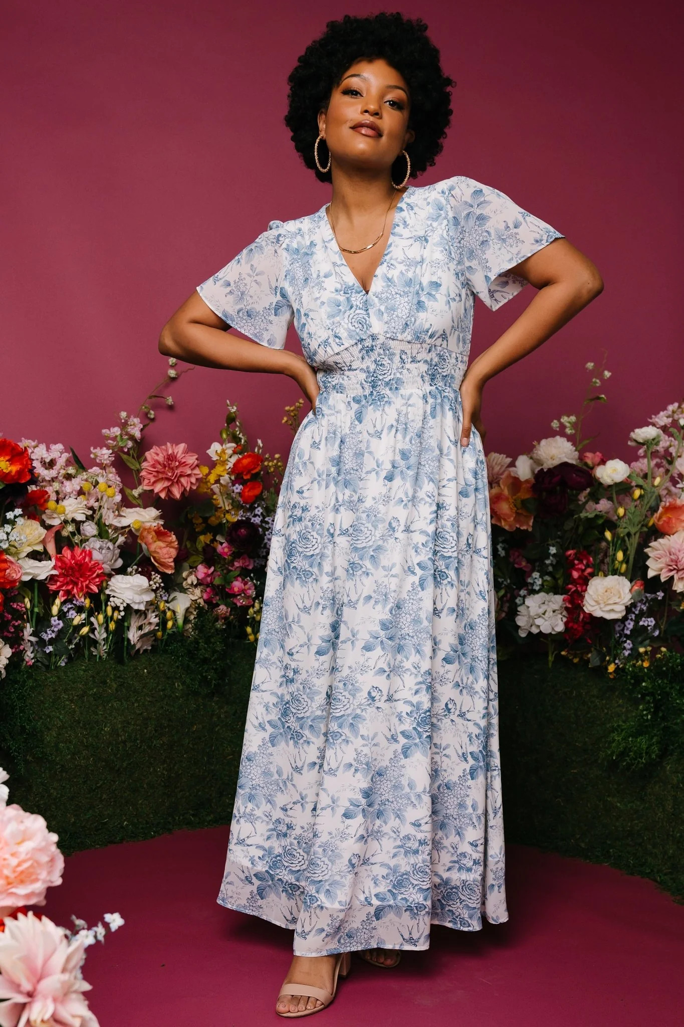 Birdie Maxi Dress — Off White Blue Floral Maxi | Baltic Born | Baltic Born