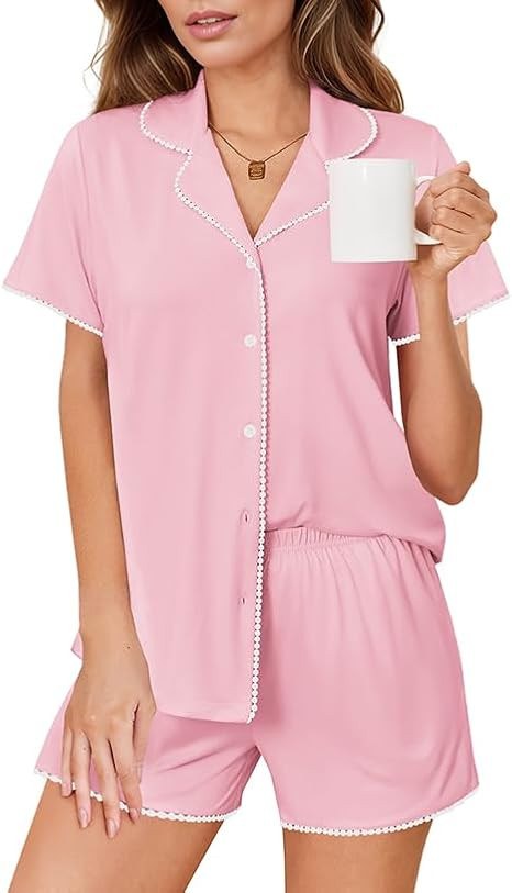 Ekouaer Pajamas Set for Women Classic Short Sleeve PJ Sets Button Down Lounge Sets Comfy Sleepwea... | Amazon (US)