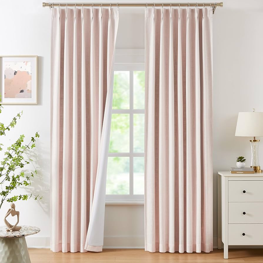 WEST LAKE Bailey Pinch Pleat Full Blackout Curtains 90 Inches Long,Pink Linen Textured 100 Room D... | Amazon (US)