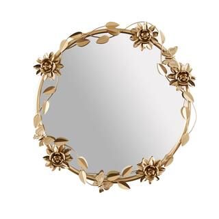 Medium Round Ornate Gold Leaf Mirror with Flowers and Butterflies (23 in.) | The Home Depot