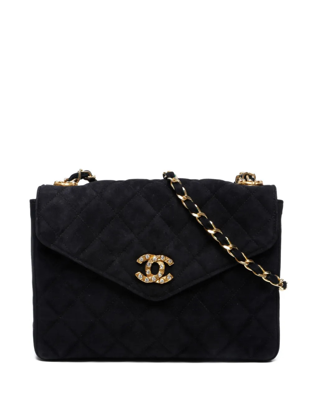 CHANEL Pre-Owned 1986-1989 CC-Mark suede flap shoulder bag - Black | Farfetch Global