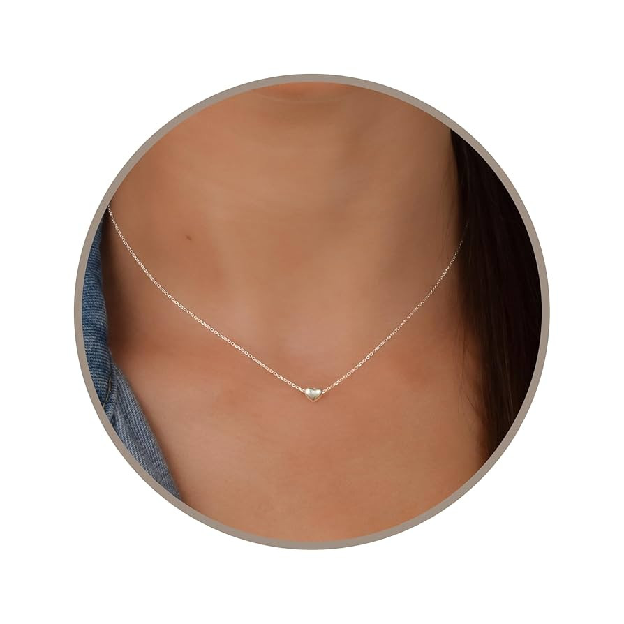Annika Bella Sterling Silver Heart Necklace, Length 15-17 Inches, 925 Silver Charm Short Necklace... | Amazon (US)