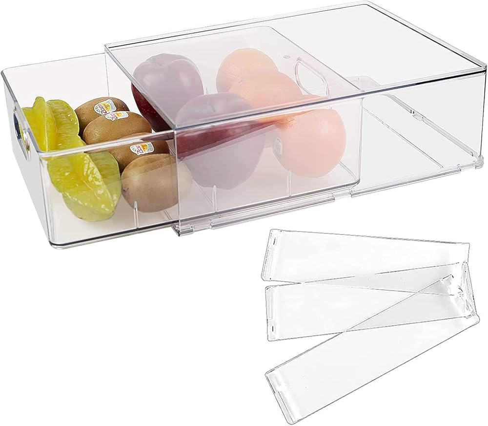Refrigerator Organizer Bins with Pull-out Drawer, Large Stackable Fridge Drawer Organizer Set wit... | Amazon (US)