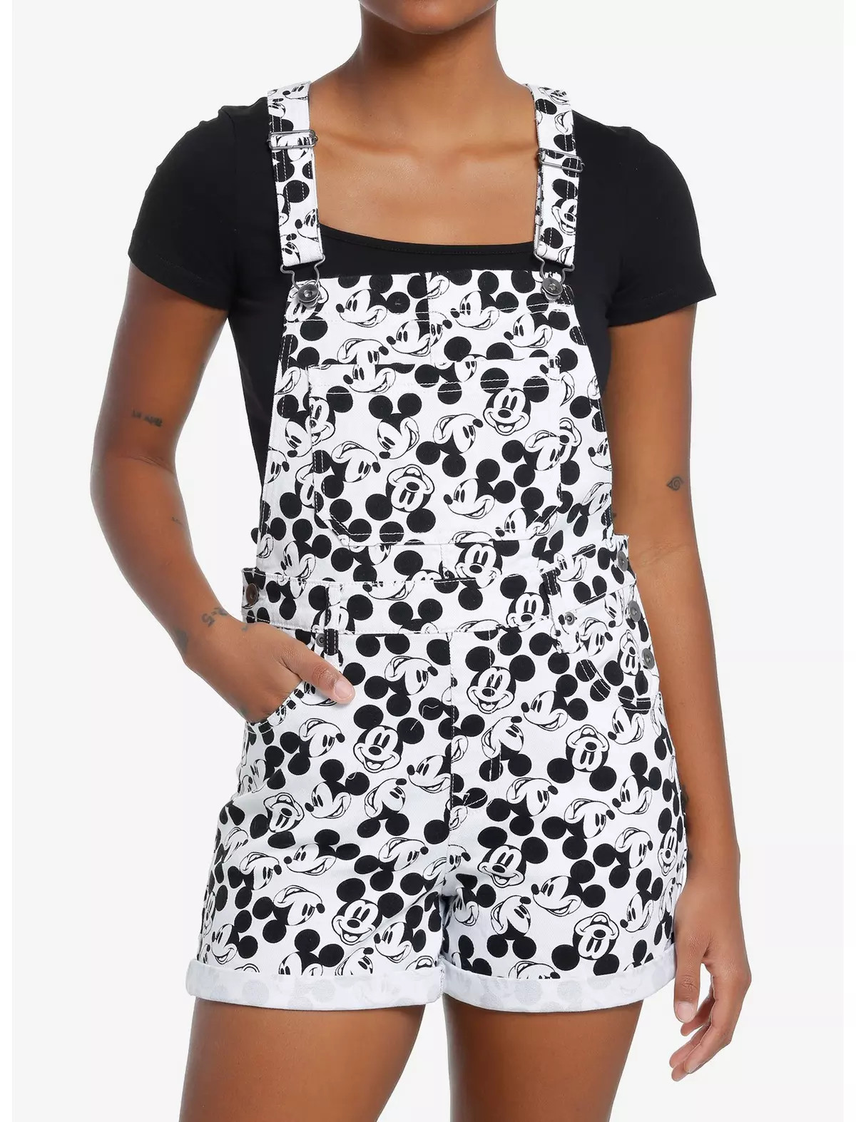 Disney Mickey Mouse Black & White Shortalls | Hot Topic