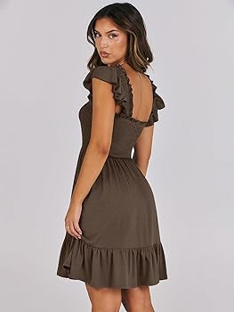 ANRABESS Womens Summer Casual Sleeveless Square Neck Smocked Ruffle Backless Boho Mini Dress 2024... | Amazon (US)